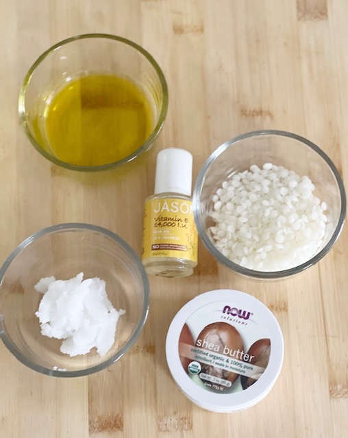 ingredients for homemade paw balm and nose balm for dogs