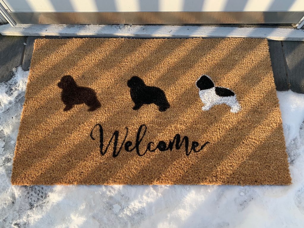 DIY welcome mat using newfoundland dog cookie cutters
