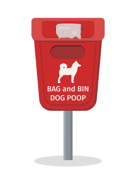 Waste bin for dog poop. Disposal container for pets waste with bags. 