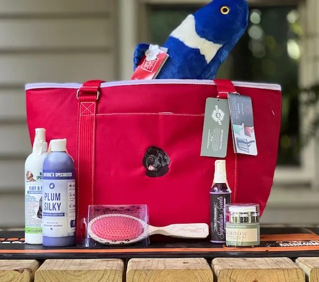 dog tote and grooming supplies from Cherrybrook
