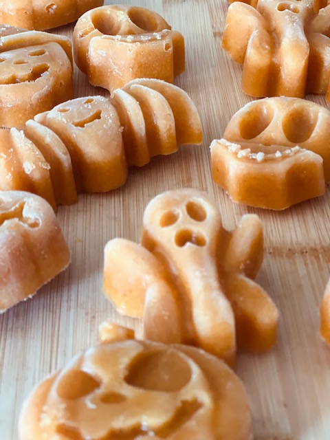 frozen pumpkin dog treats in cute Halloween molds