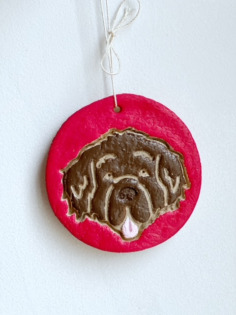 brown Newfoundland dog ornament made from cookie cutter
