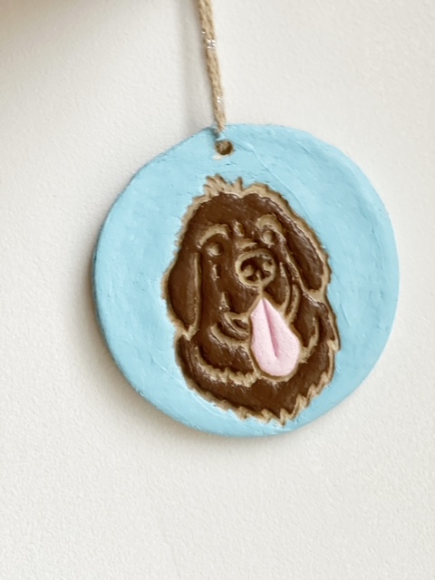 salt dough dog paw print ornament painted with craft paint