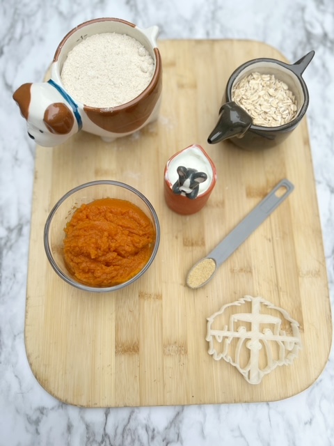 ingredients for homemade oatmeal and pumpkin dogs treats